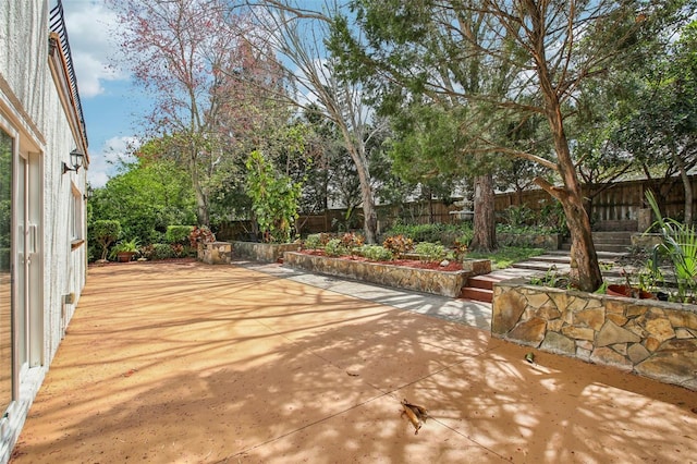 exterior space with a patio area and a fenced backyard