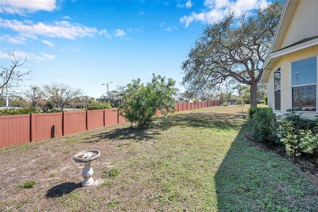 view of yard with a fenced backyard