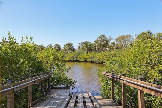 view of dock with a water view