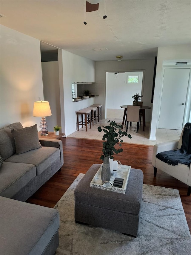 living area with wood finished floors