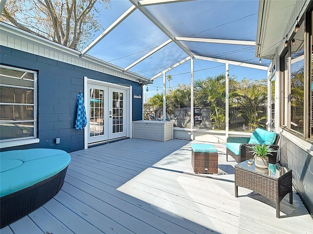 deck with glass enclosure and french doors