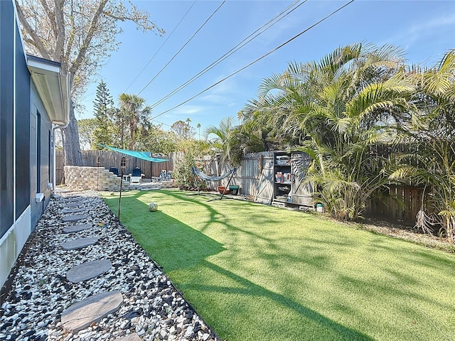 view of yard with a fenced backyard