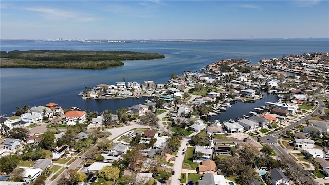 aerial view featuring a water view and a residential view