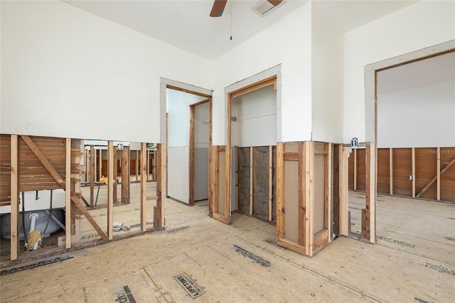 miscellaneous room featuring visible vents and ceiling fan