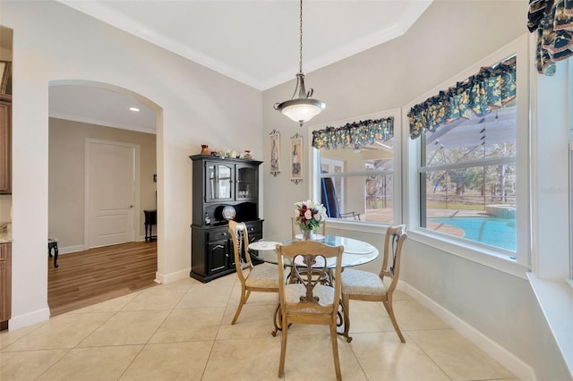 4411 Culbreath Rd, Valrico, FL 33596 - dining room with light tile patterned floors, a healthy amount of sunlight, baseboards, and arched walkways