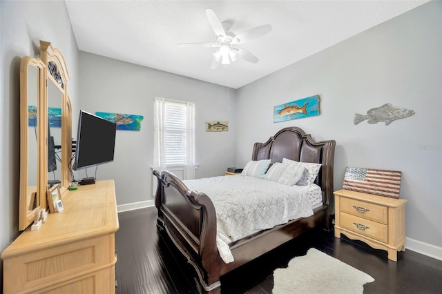 4411 Culbreath Rd, Valrico, FL 33596 - bedroom featuring a ceiling fan, dark wood-style floors, and baseboards