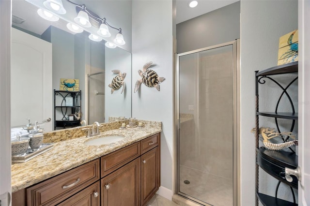 4411 Culbreath Rd, Valrico, FL 33596 - bathroom featuring vanity, a shower stall, and visible vents