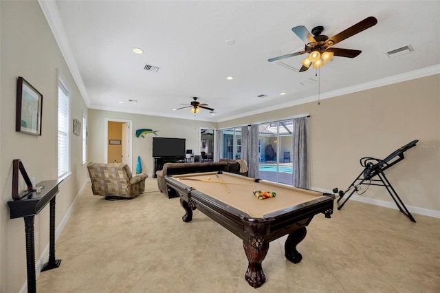 4411 Culbreath Rd, Valrico, FL 33596 - game room with visible vents, a healthy amount of sunlight, and ornamental molding