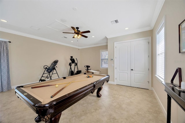 4411 Culbreath Rd, Valrico, FL 33596 - playroom featuring visible vents, baseboards, and crown molding