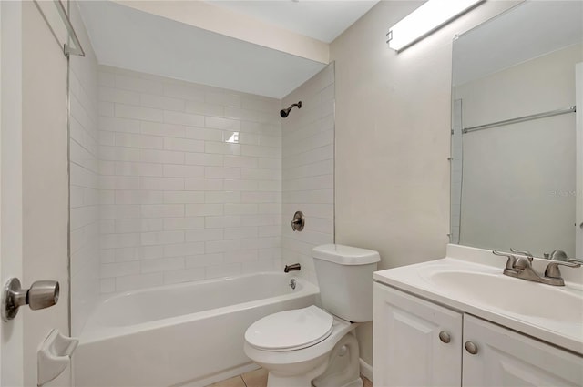 bathroom with shower / washtub combination, tile patterned flooring, vanity, and toilet