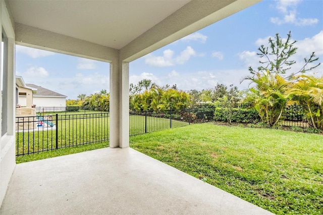 view of yard featuring a patio and a fenced backyard