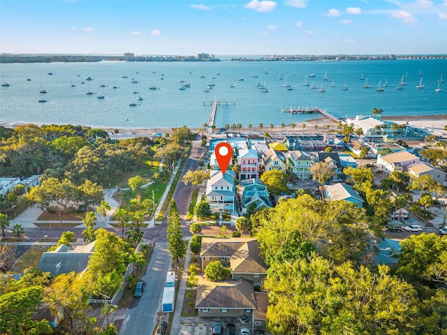 aerial view with a residential view and a water view