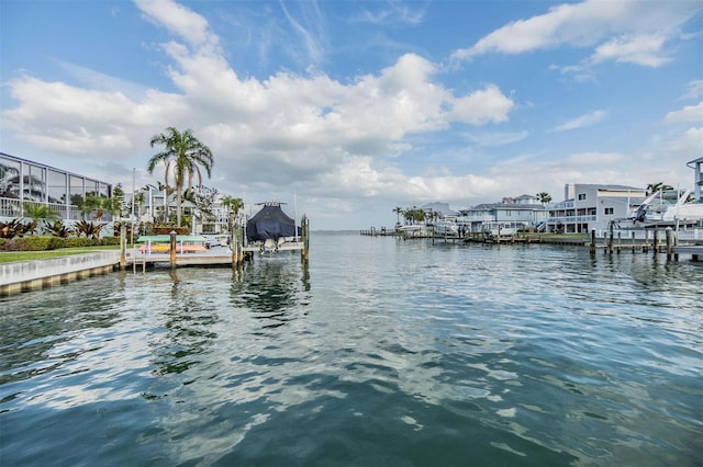 view of dock with a water view