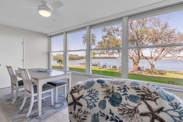 sunroom with a water view