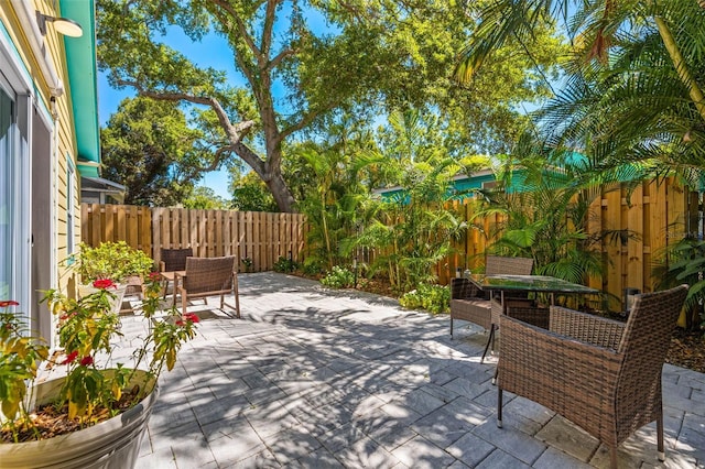 view of patio / terrace featuring outdoor dining space and a fenced backyard