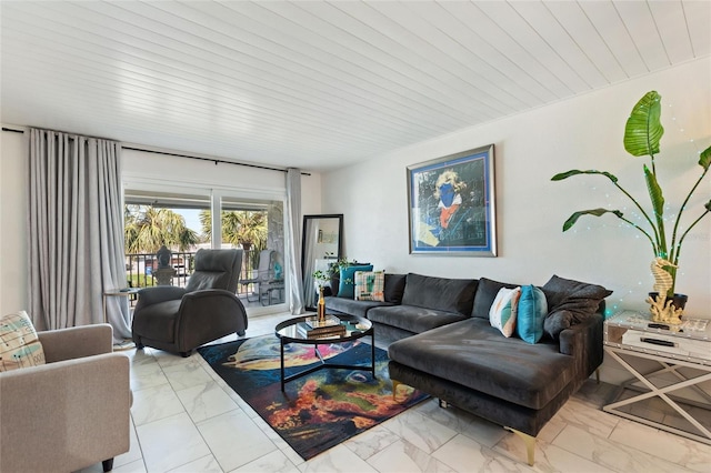 living area with marble finish floor