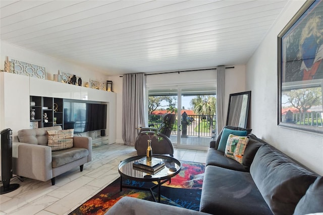 living room featuring marble finish floor