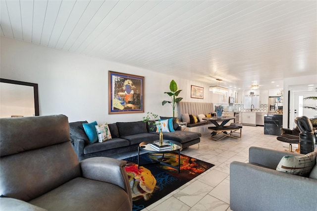 living area with marble finish floor