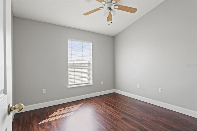 unfurnished room with ceiling fan, baseboards, and wood finished floors