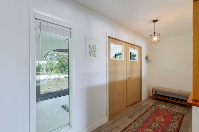 entrance foyer with baseboards and light wood-style floors