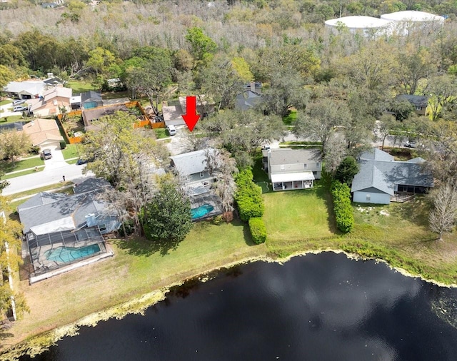 bird's eye view featuring a water view