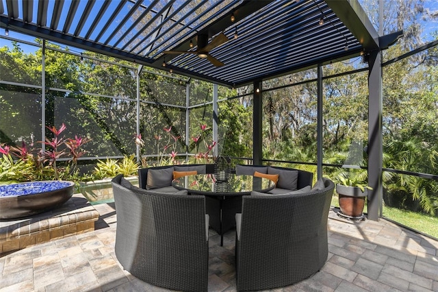 view of patio / terrace featuring outdoor lounge area and a lanai