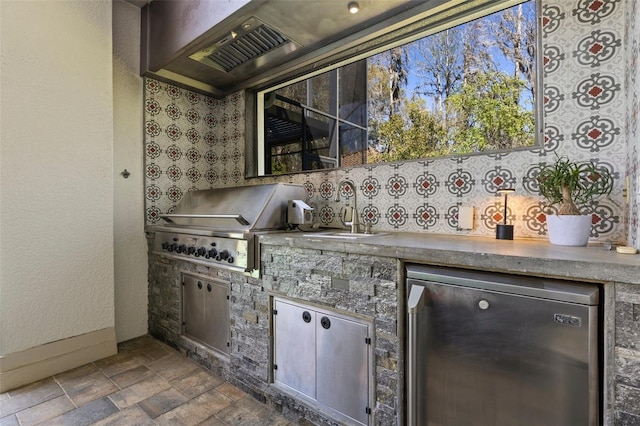 view of patio featuring an outdoor kitchen, a grill, and a sink