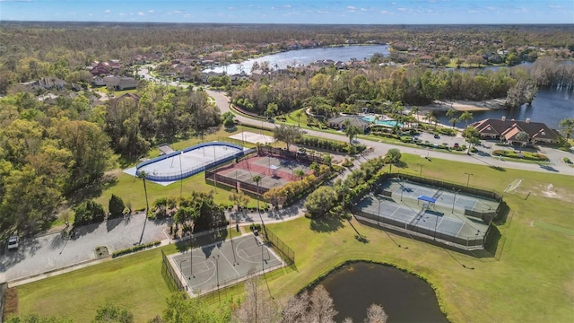 aerial view featuring a water view