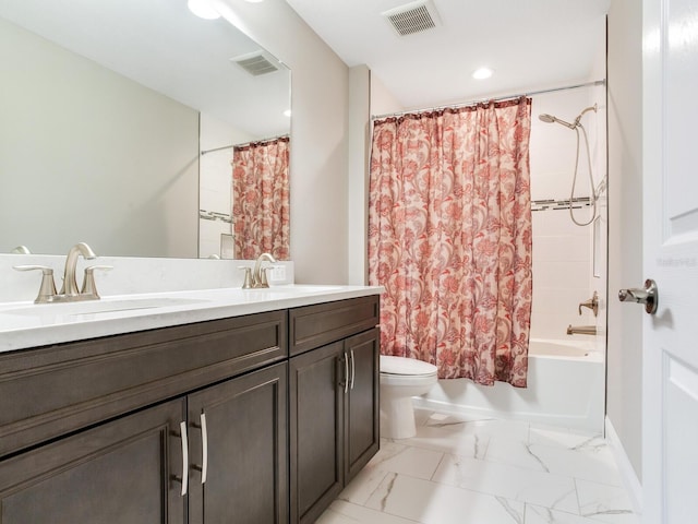 full bathroom featuring marble finish floor, visible vents, a sink, and toilet