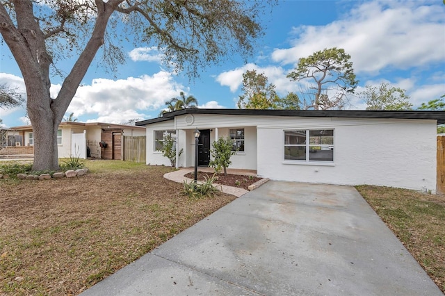 view of front of property with fence and stucco siding