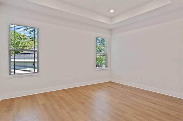 spare room featuring light wood-type flooring, baseboards, and a wealth of natural light