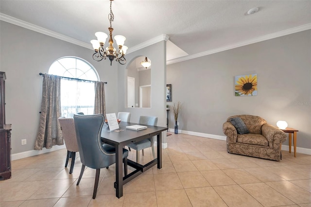 dining room featuring light tile patterned floors and ornamental molding