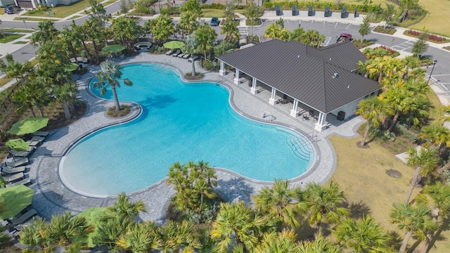 pool with a patio area