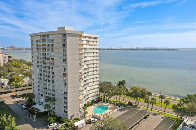 exterior space featuring a water view