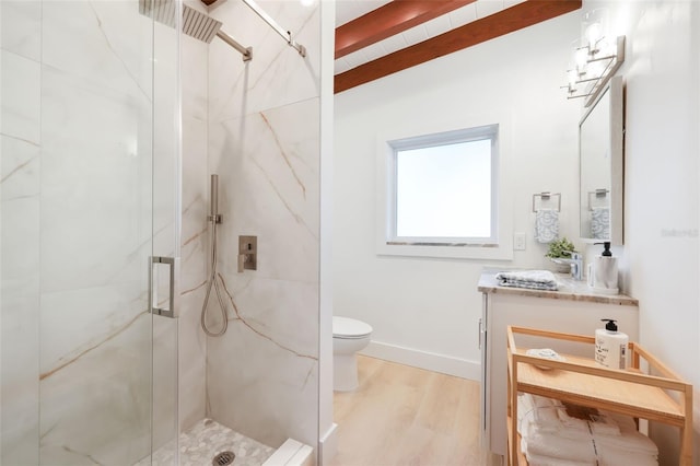 27150 Del Ln, Bonita Springs, FL 34135 - bathroom with toilet, vanity, a marble finish shower, and wood finished floors