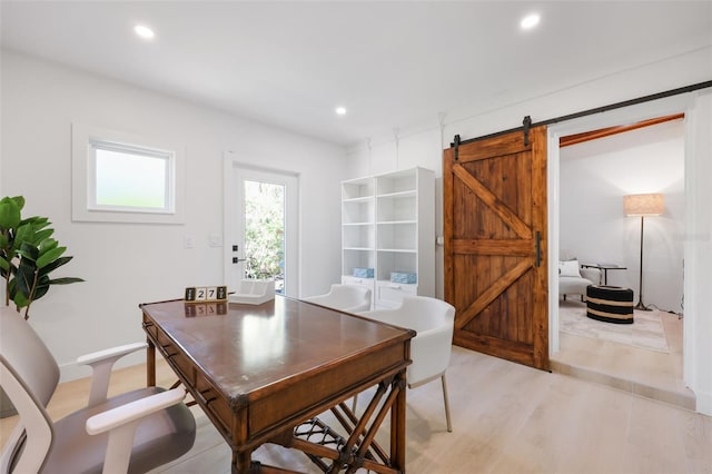27150 Del Ln, Bonita Springs, FL 34135 - office with light wood-type flooring, a barn door, and recessed lighting