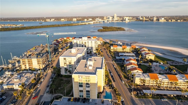 aerial view with a view of city and a water view