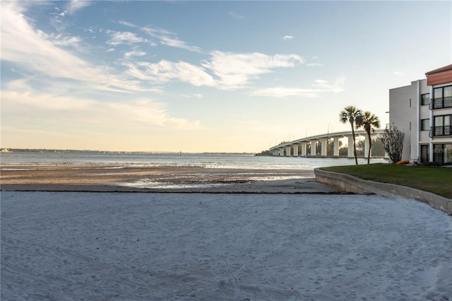 exterior space featuring a beach view