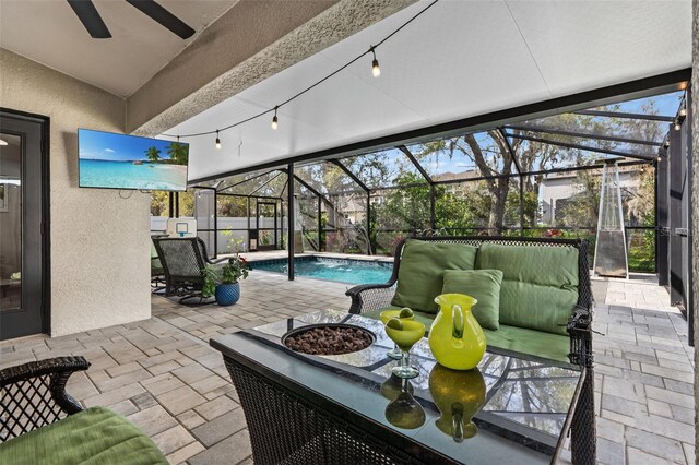 31123 Stone Arch Ave, Wesley Chapel, FL 33545 - view of patio featuring a lanai and a fenced in pool