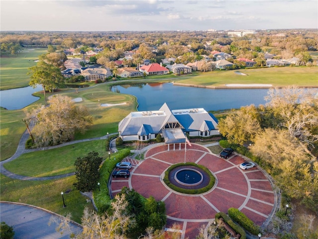 aerial view featuring a water view and a residential view