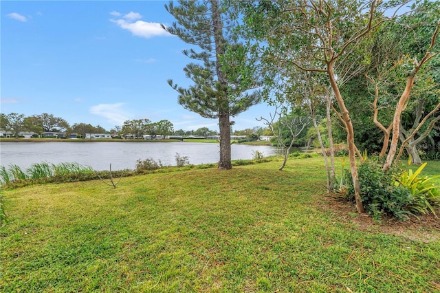 view of yard featuring a water view