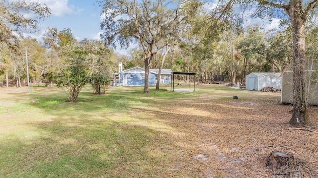 view of yard with a storage unit and an outdoor structure