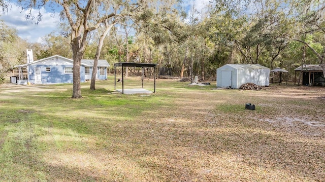 view of yard with an outdoor structure and a storage unit