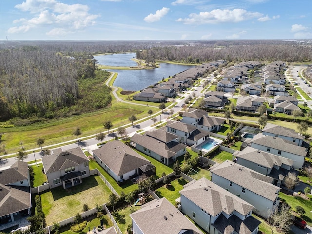 aerial view with a residential view and a water view