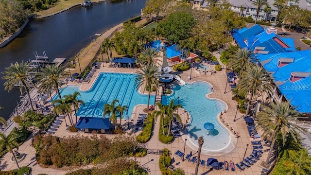 bird's eye view featuring a water view