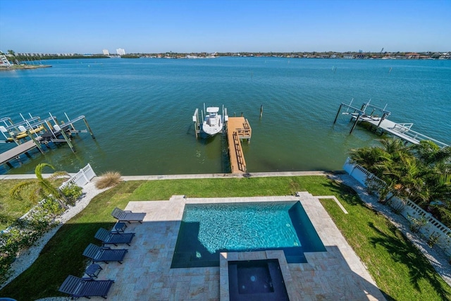 exterior space with a water view