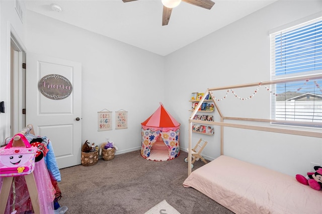 bedroom featuring a ceiling fan and carpet flooring