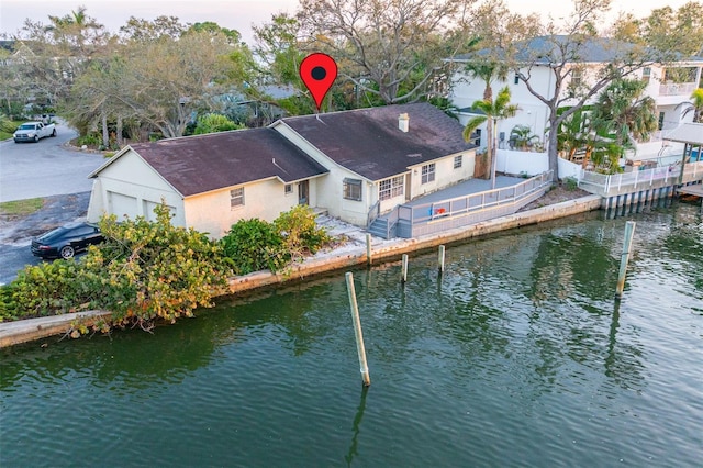 aerial view featuring a water view