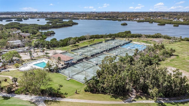 aerial view with a water view