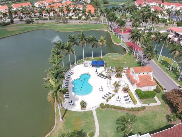 bird's eye view featuring a water view